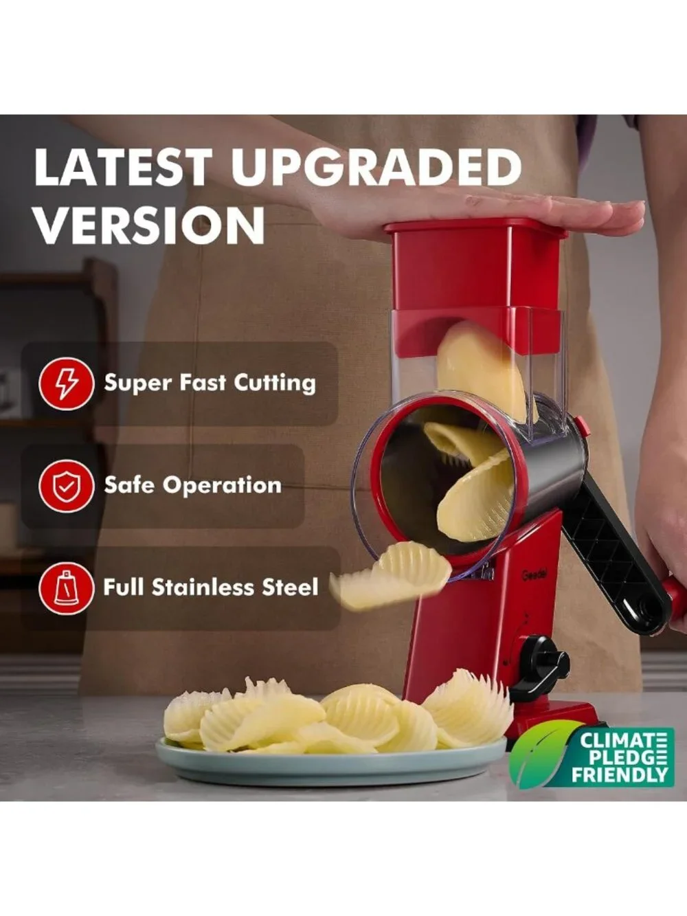 Upgraded Rotary Cheese Grater & Vegetable Shredder Slicer - Hand Crank Kitchen